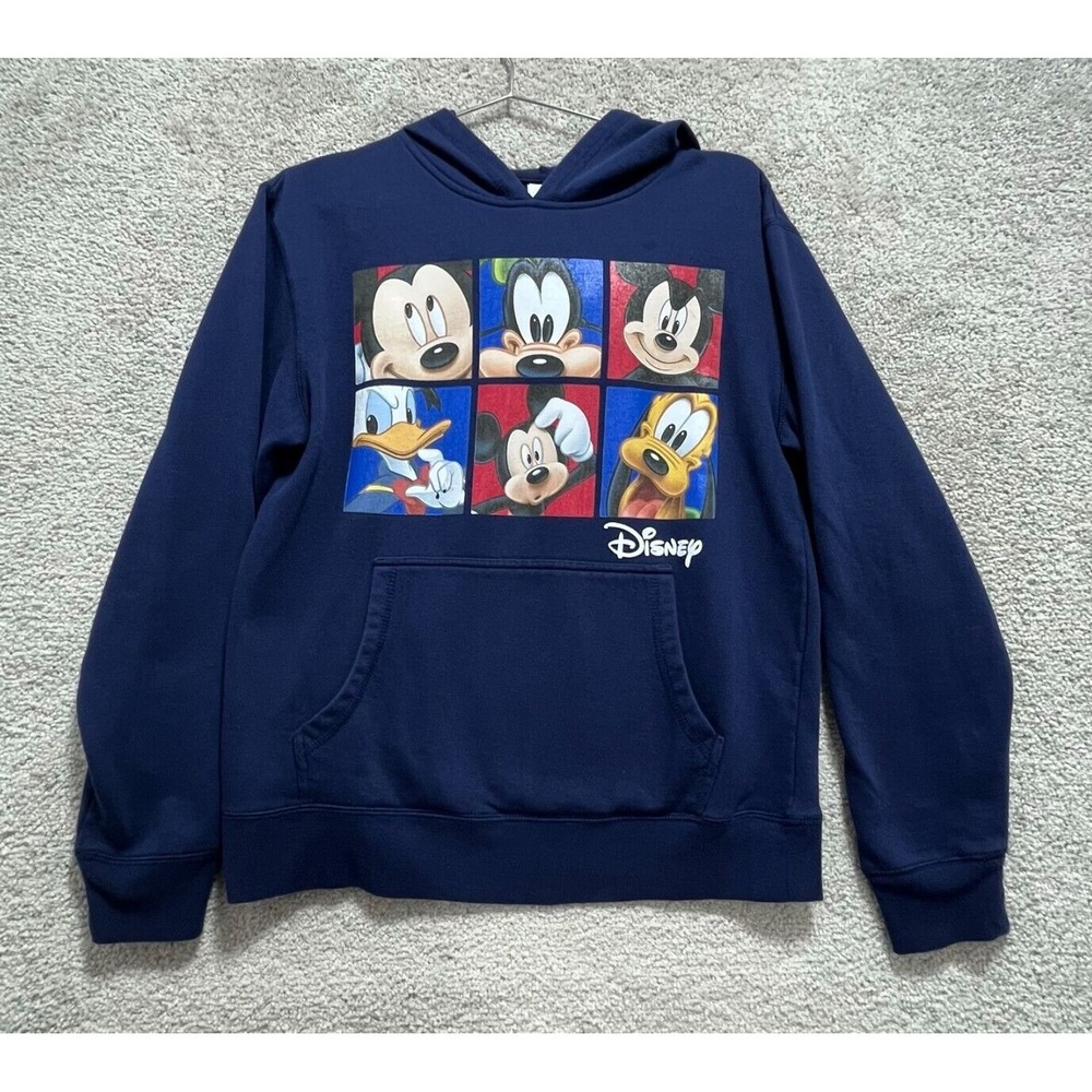 Disney Hoodie Mens Small Blue Mickey Mouse Print Sweatshirt Pullover Long Sleeve